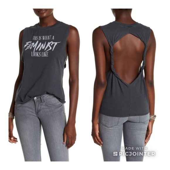 This is What a Feminist Looks Like Twist Back Tank S M Gray - Picture 3 of 8
